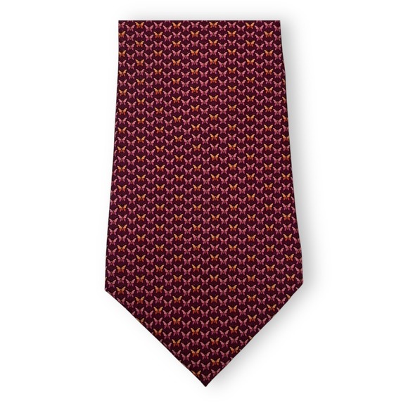 Salvatore Ferragamo Men's Silk Tie Burgundy Butterfly Print Made in Italy Luxury - Picture 6 of 6